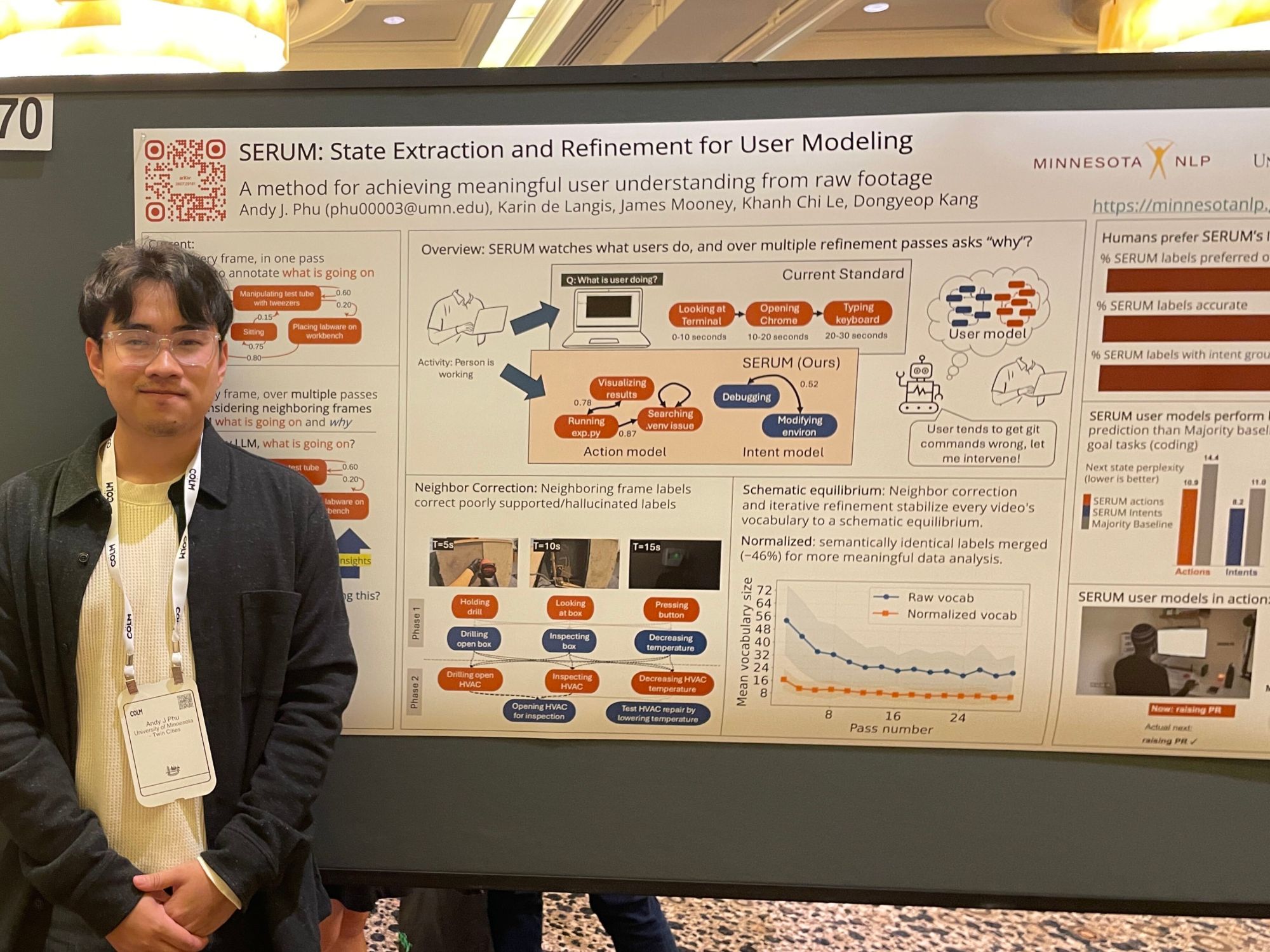 Andy Phu presenting the SERUM poster at COLM 2026